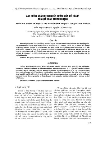Ảnh hưởng của chitosan đến những biến đổi hóa lý của quả nhãn sau thu hoạch