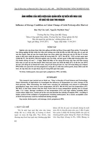 Ảnh hưởng của điều kiện bảo quản đến sự biến đổi màu sắc vỏ quả vải sau thu hoạch