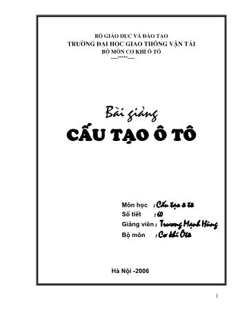 Bài giảng Cấu tạo ô tô - Trương Mạnh Hùng