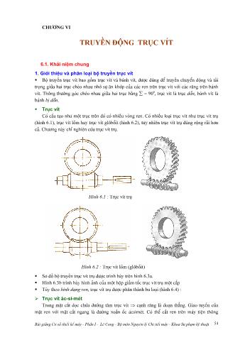 Bài giảng Cơ sở thiết kế máy - Chương 6: Truyền động trục vít - Lê Cung