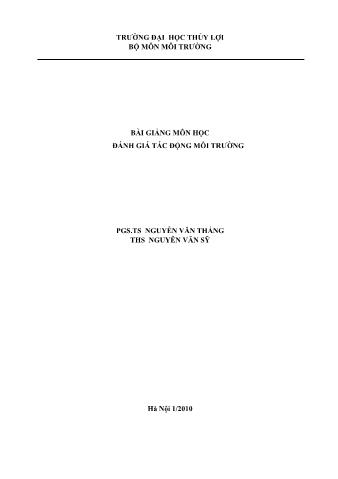 Bài giảng Đánh giá tác động môi trường - Nguyễn Văn Thắng