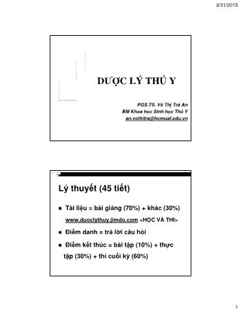 Bài giảng Dược lý thú y - Chương 1: Đại cương - Võ Thị Trà An