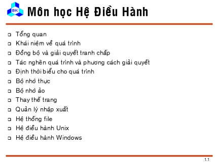 Bài giảng Hệ điều hành - Chương 1: Tổng quan