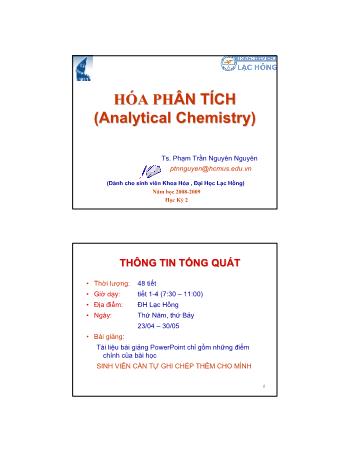 Bài giảng Hóa phân tích - Chương 1: Nhập môn hóa phân tích - Phạm Trần Nguyên Nguyên