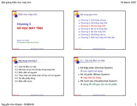 Bài giảng Kiến trúc máy tính - Chương 3: Số học máy tính - Nguyễn Kim Khánh