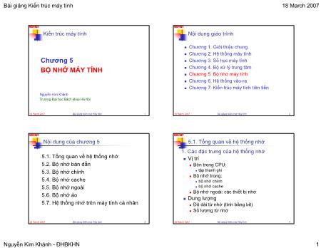 Bài giảng Kiến trúc máy tính - Chương 5: Bộ nhớ máy tính - Nguyễn Kim Khánh