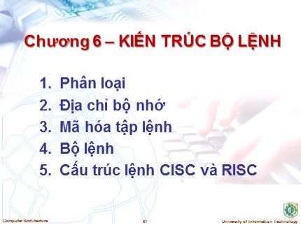 Bài giảng Kiến trúc máy tính - Chương 6: Kiến trúc bộ lệnh