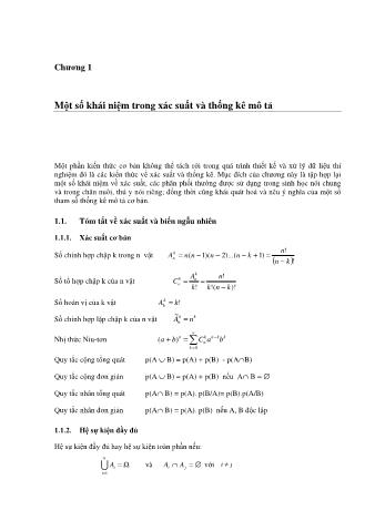 Bài giảng Lý thuyết xác suất và thống kê ứng dụng - Chương 1: Một số khái niệm trong xác suất và thống kê mô tả