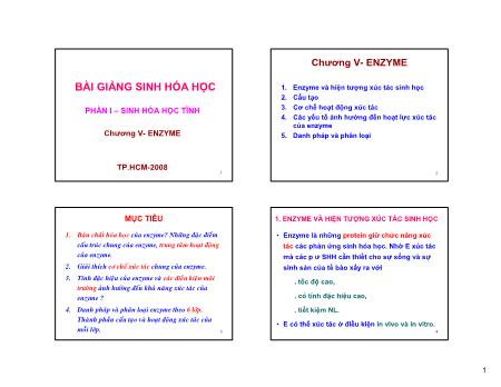 Bài giảng Sinh hóa học - Chương 5: Enzyme