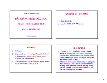 Bài giảng Sinh hóa học - Chương 6: Vitamin