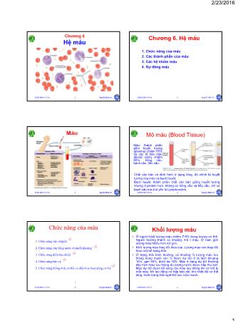 Bài giảng Sinh học động vật - Chương 6: Hệ máu - Nguyễn Hữu Trí