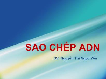 Bài giảng Sinh học phân tử - Chương: Sao chép ADN - Nguyễn Thị Ngọc Yến