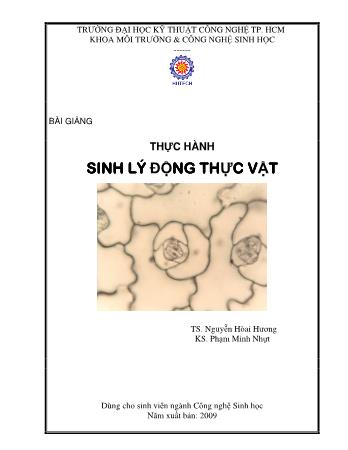 Bài giảng Thực hành sinh lý động thực vật (Phần 1) - Nguyễn Hoài Thương