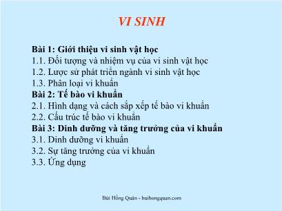 Bài giảng Vi sinh - Bài 1: Giới thiệu vi sinh vật học - Bùi Hồng Quân