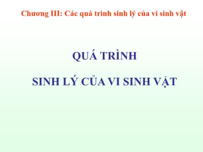 Bài giảng Vi sinh vật thực phẩm - Chương 3: Các quá trình sinh lý của vi sinh vật - Trần Thị Huyền