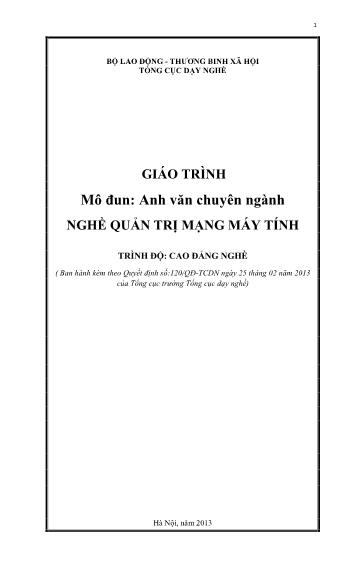 Giáo trình mô đun Anh văn chuyên ngành - Nghề: Quản trị mạng máy tính