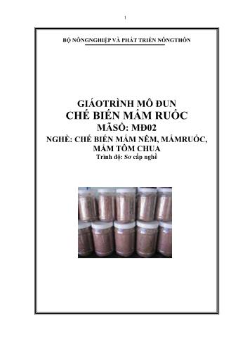 Giáo trình mô đun Chế biến mắm ruốc - Nghề: Chế biến mắm nên, mắm ruốc, mắm tôm chua