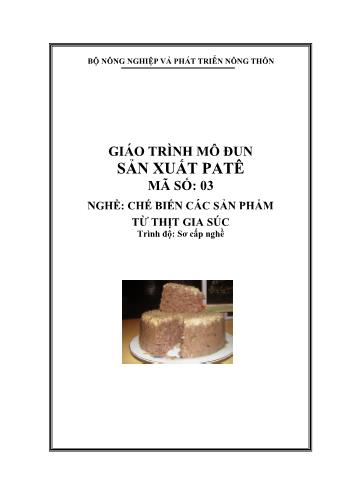 Giáo trình mô đun Sản xuất patê - Nghề: Chế biến các sản phẩm từ thịt gia súc