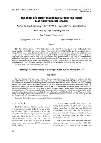 Một số đặc điểm bệnh lý của chó được gây bệnh thực nghiệm bằng chủng virus Care (CDV-768)