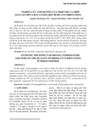 Nghiên cứu ảnh hưởng của nhiệt độ và thời gian sấy đến chất lượng bột bí đỏ Cucurbita Pepo