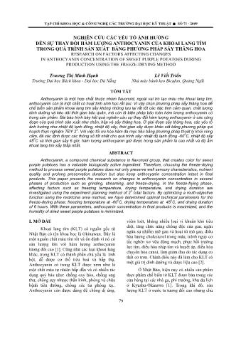 Nghiên cứu các yếu tố ảnh hưởng đến sự thay đổi hàm lượng Anthocyanin của khoai lang tím trong quá trình sản xuất bằng phương pháp sấy thăng hoa