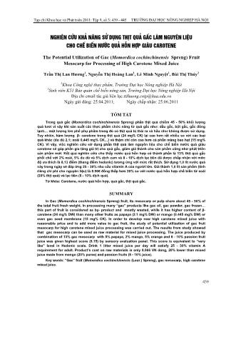 Nghiên cứu khả năng sử dụng thịt quả gấc làm nguyên liệu cho chế biến nước quả hỗn hợp giàu Carotene