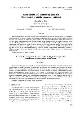 Nghiên cứu sản xuất sản phẩm bột uống liền từ dịch trích ly lá dâu tằm (Morus alba L.) Việt Nam