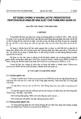 Sử dụng chủng vi khuẩn lactic Pediococcus pentosaceus HNO₂ để sản xuất chế phẩm bảo quản cá