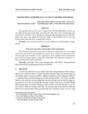 Thành phần acid béo của vi tảo và hướng ứng dụng