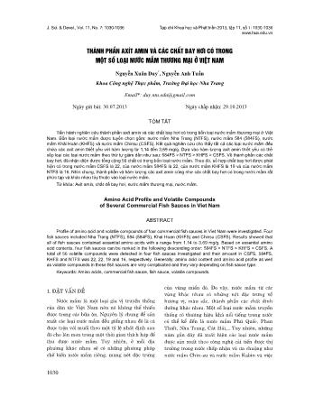 Thành phần axít amin và các chất bay hơi có trong một số loại nước mắm thương mại ở Việt Nam