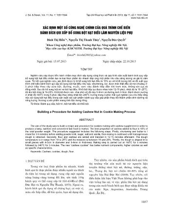 Xác định một số công nghệ chính của quá trình chế biến bánh bích qui xốp bổ sung bột hạt điều làm nguyên liệu phụ