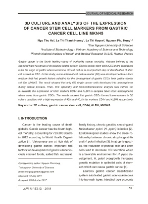 3D culture and analysis of the expression of cancer stem cell markers from gastric cancer cell line mkn45