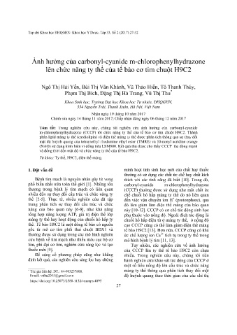 Ảnh hưởng của carbonyl - cyanide m-chlorophenylhydrazone lên chức năng ty thể của tế bào cơ tim chuột H9C2
