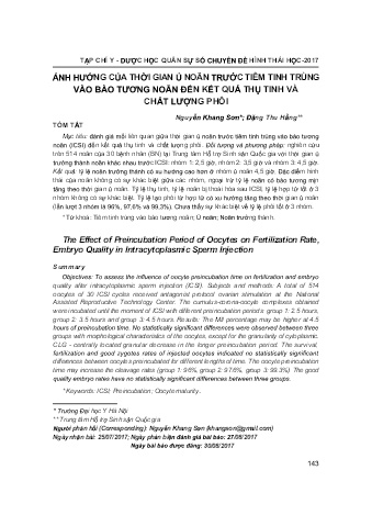 Ảnh hưởng của thời gian ủ noãn trước tiêm tinh trùng vào bào tương noãn đến kết quả thụ tinh và chất lượng phôi