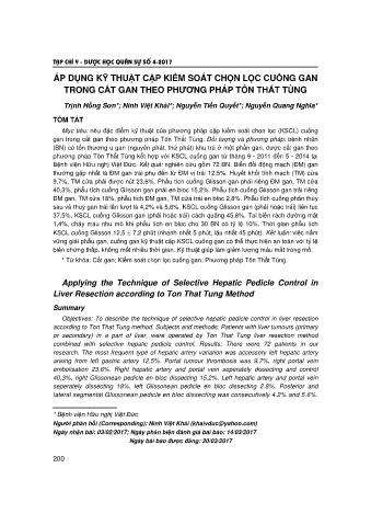 Áp dụng kỹ thuật cặp kiểm soát chọn lọc cuống gan trong cắt gan theo phương pháp tôn thất tùng