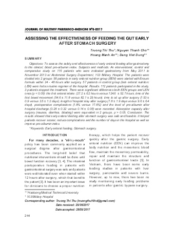 Assessing the effectiveness of feeding the gut early after stomach surgery