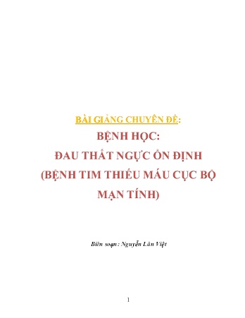 Bài giảng Chuyên đề: Bệnh học - Đau thắt ngực ổn định (bệnh tim thiếu máu cục bộ mạn tính)