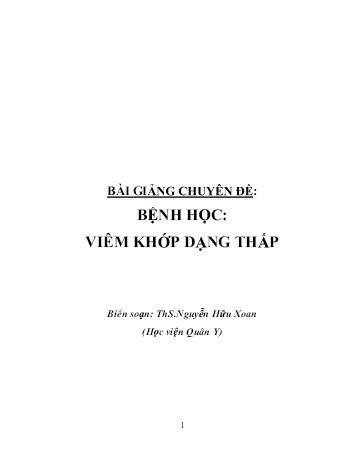 Bài giảng Chuyên đề: Bệnh học - Viêm khớp dạng thấp