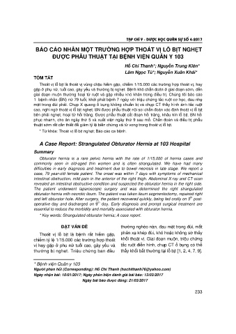 Báo cáo nhân một trường hợp thoát vị lỗ bịt nghẹt được phẫu thuật tại bệnh viện quân y 103