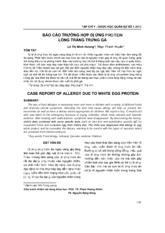 Báo cáo trường hợp dị ứng protein lõng trắng trứng gà