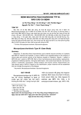 Bệnh mucopolysaccharidose týp III: Báo cáo ca bệnh