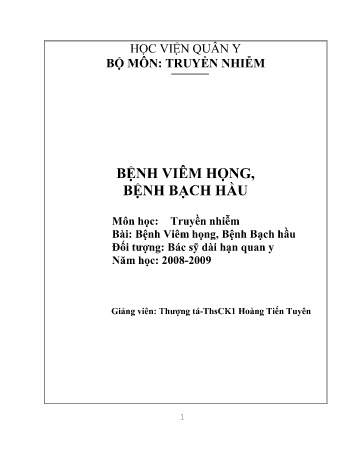 Bệnh viêm họng, bệnh bạch hầu