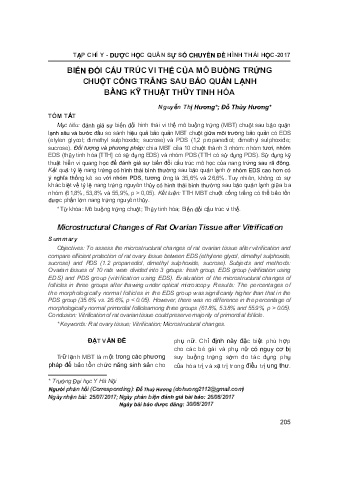 Biến đổi cấu trúc vi thể của mô buồng trứng chuột cống trắng sau bảo quản lạnh bằng kỹ thuật thủy tinh hóa
