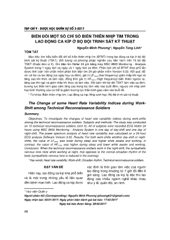 Biến đổi một số chỉ số biến thiên nhịp tim trong lao động ca kíp ở bộ đội trinh sát kỹ thuật