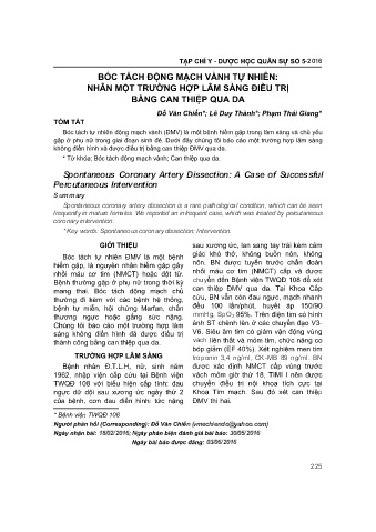 Bóc tách động mạch vành tự nhiên: Nhân một trường hợp lâm sàng điều trị bằng can thiệp qua da