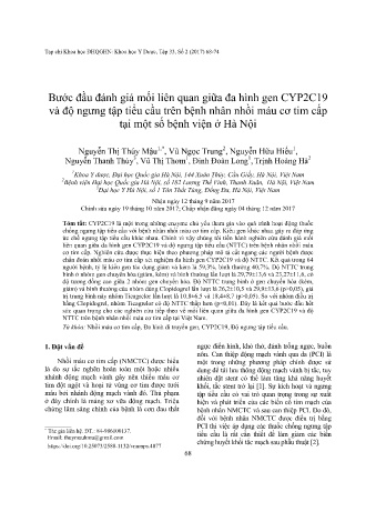 Bước đầu đánh giá mối liên quan giữa đa hình gen CYP2C19 và độ ngưng tập tiểu cầu trên bệnh nhân nhồi máu cơ tim cấp tại một số bệnh viện ở Hà Nội