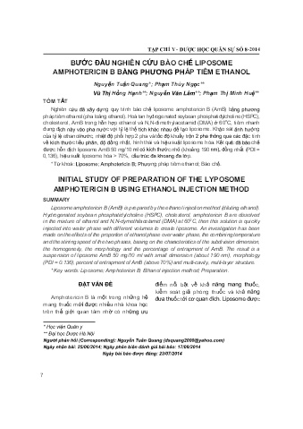Bước đầu nghiên cứu bào chế liposome amphotericin B bằng phương pháp tiêm ethanol