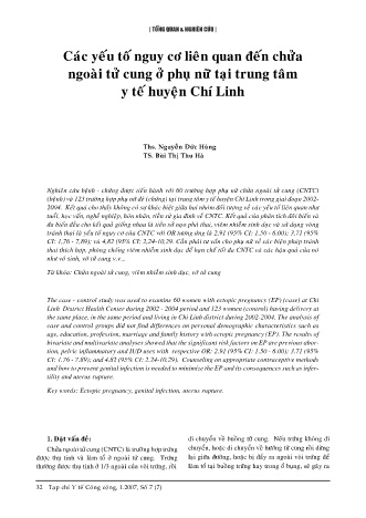 Các yếu tố nguy cơ liên quan đến chửa ngoài tử cung ở phụ nữ tại trung tâm y tế huyện Chí Linh
