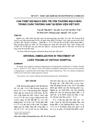 Can thiệp nội mạch điều trị tổn thương mạch máu trong chấn thương gan tại bệnh viện Việt Đức