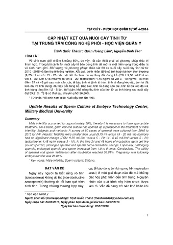 Cập nhật kết quả nuôi cấy tinh tử tại trung tâm công nghệ phôi - Học viện quân y